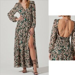 SALE! Astr The Label Backless Floral Maxi Dress Long Sheer Sleeve Romantic Med